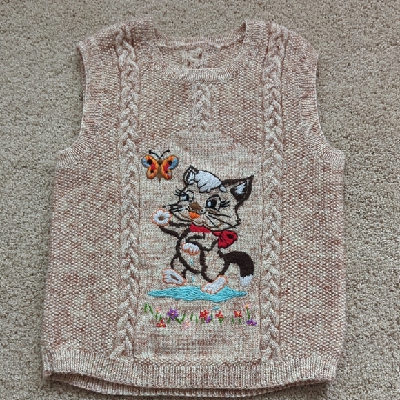 Other - Kids Handknitted Hand embroidered Cat/Cow Sweater Vest - Tan